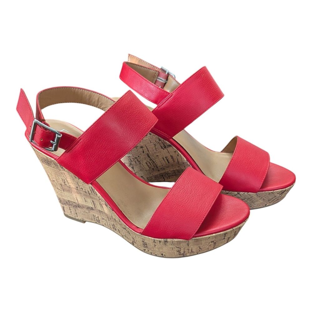 Franco Sarto Red Vegan Leather Ankle Strap Wedge Open Toe Dress Sandals Size 9